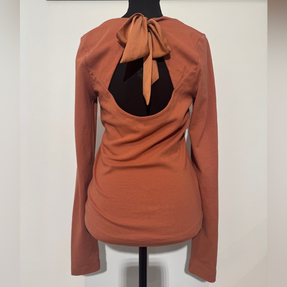Free People Open Back Bow Top Rust Long Sleeve Size M